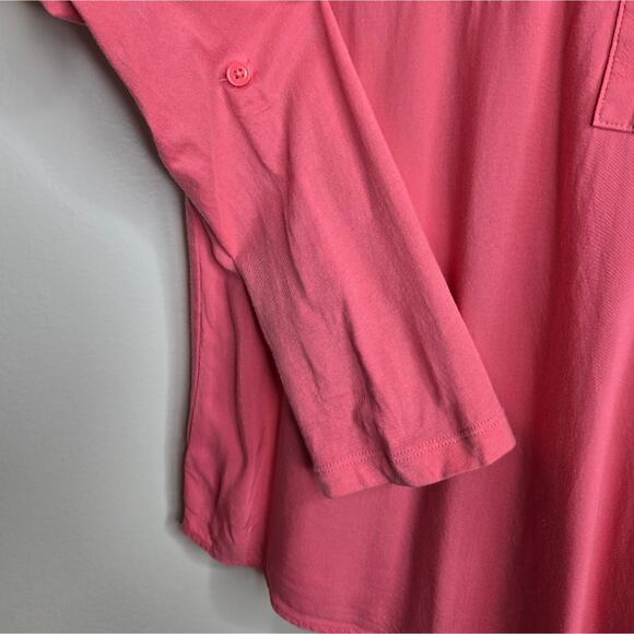 LOFT Coral Pink Women's Mixed Media Top Roll Tab Sleeves Pockets Size SP - Picture 5 of 8